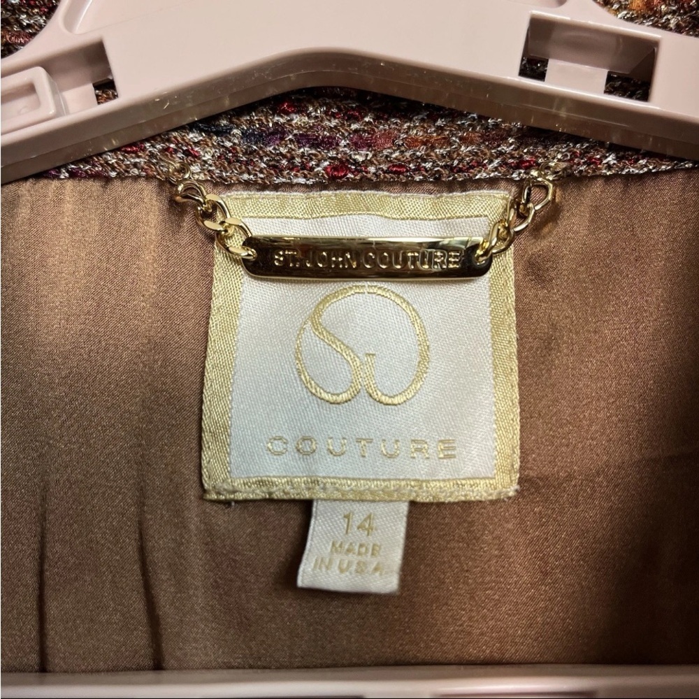 St John Couture Knit Suit Sz 14/16 Jacket Blazer Shimmer Gold Trim Luxury READ - Picture 2 of 16